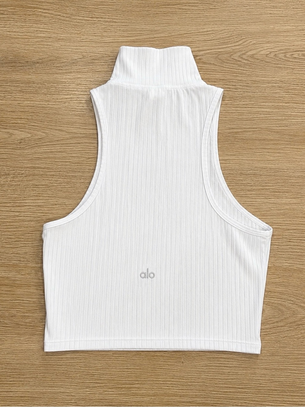 ALO Yoga White Ribbed Mock Neck Crop Tank